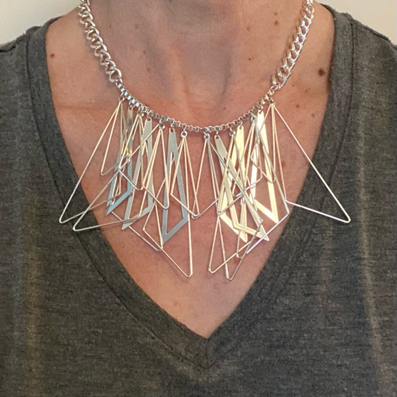 Fun Silver Colored Geometric Triangle Shapes Necklace - Picture 3 of 16